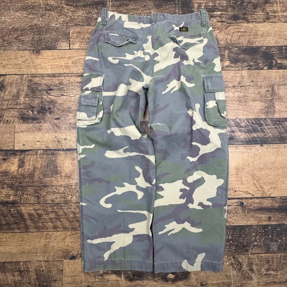 Camo wide leg Cargo Pants 36x30 Camouflage Relaxed Fit Heavy Stone Washed Cotton